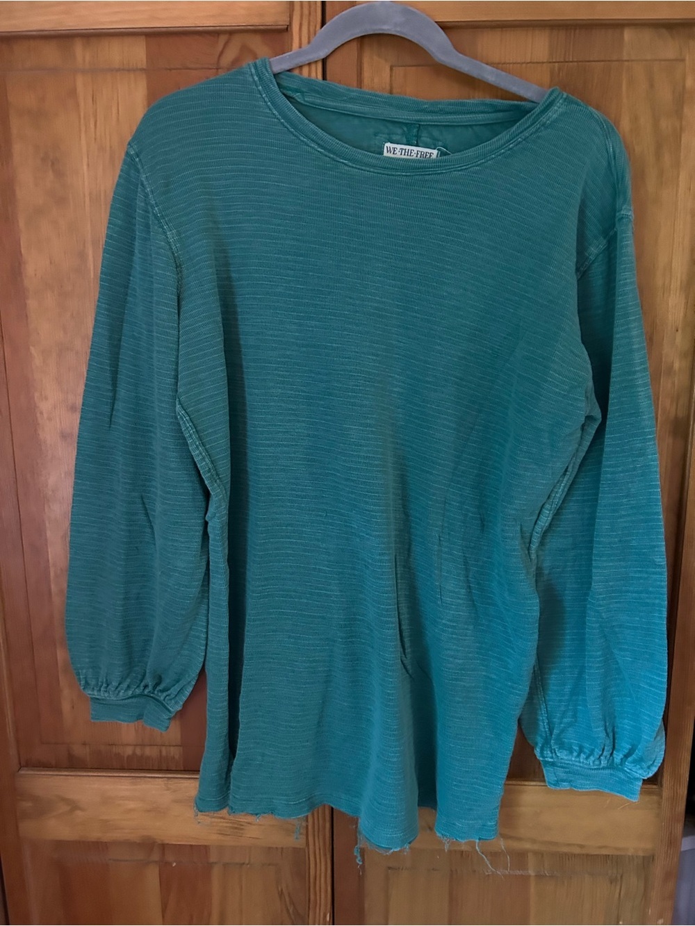 Free People Teal Long Sleeve Pullover Top